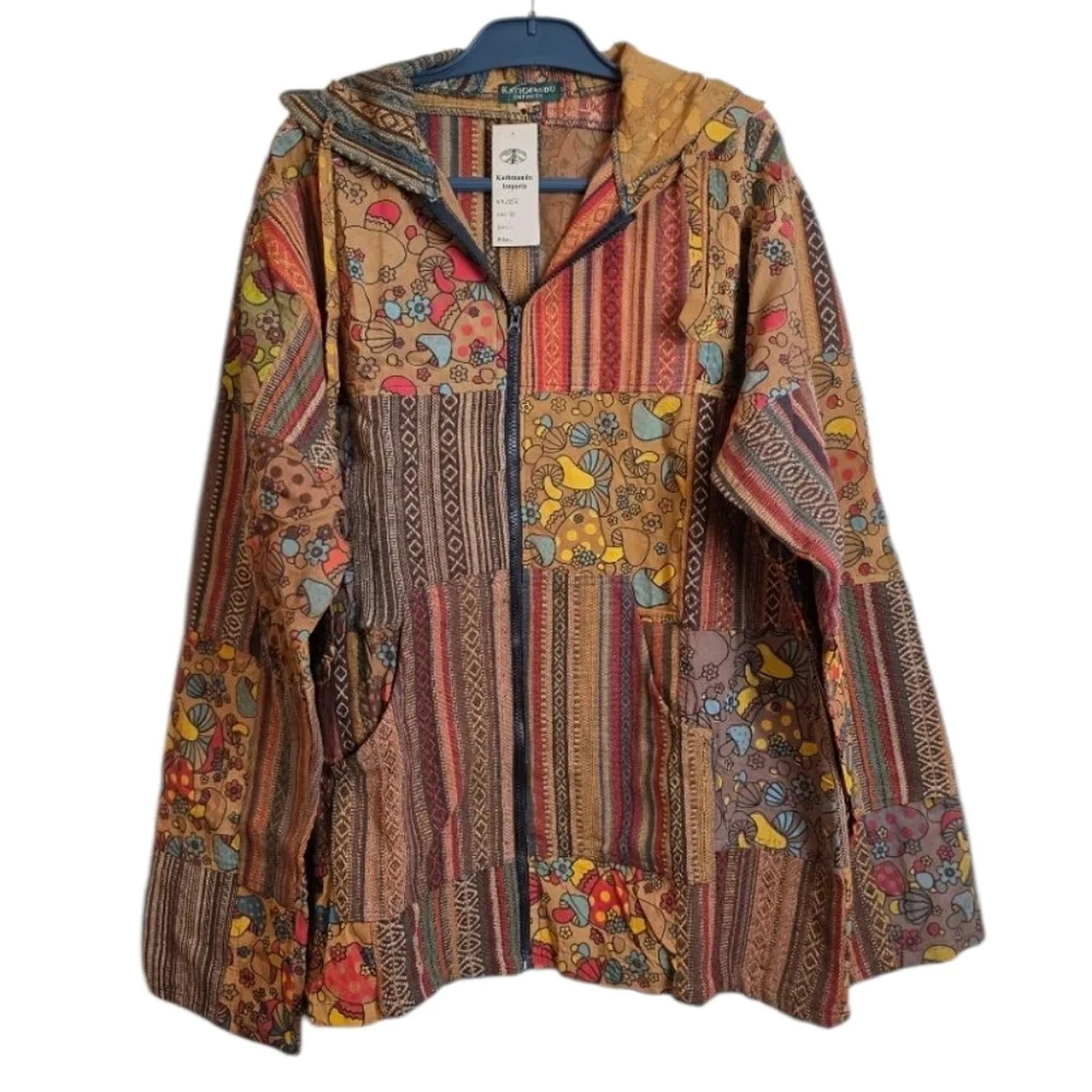 Kathmandu Boho Mushroom Patchwork Jacket XL Hooded Zip-Up Multicolor Festival - Picture 3 of 15
